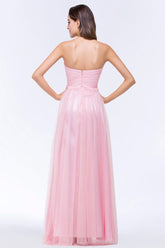 Chic Tulle Ruffle Strapless Sweetheart Floor-Length Bridesmaid Dresses-27dress